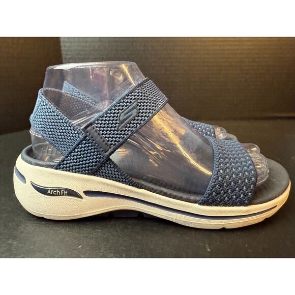 SKECHERS Go Walk Arch Fit-Polished Women's Sz 7 Navy Knit Strappy Sandals 140264 - Picture 3 of 9